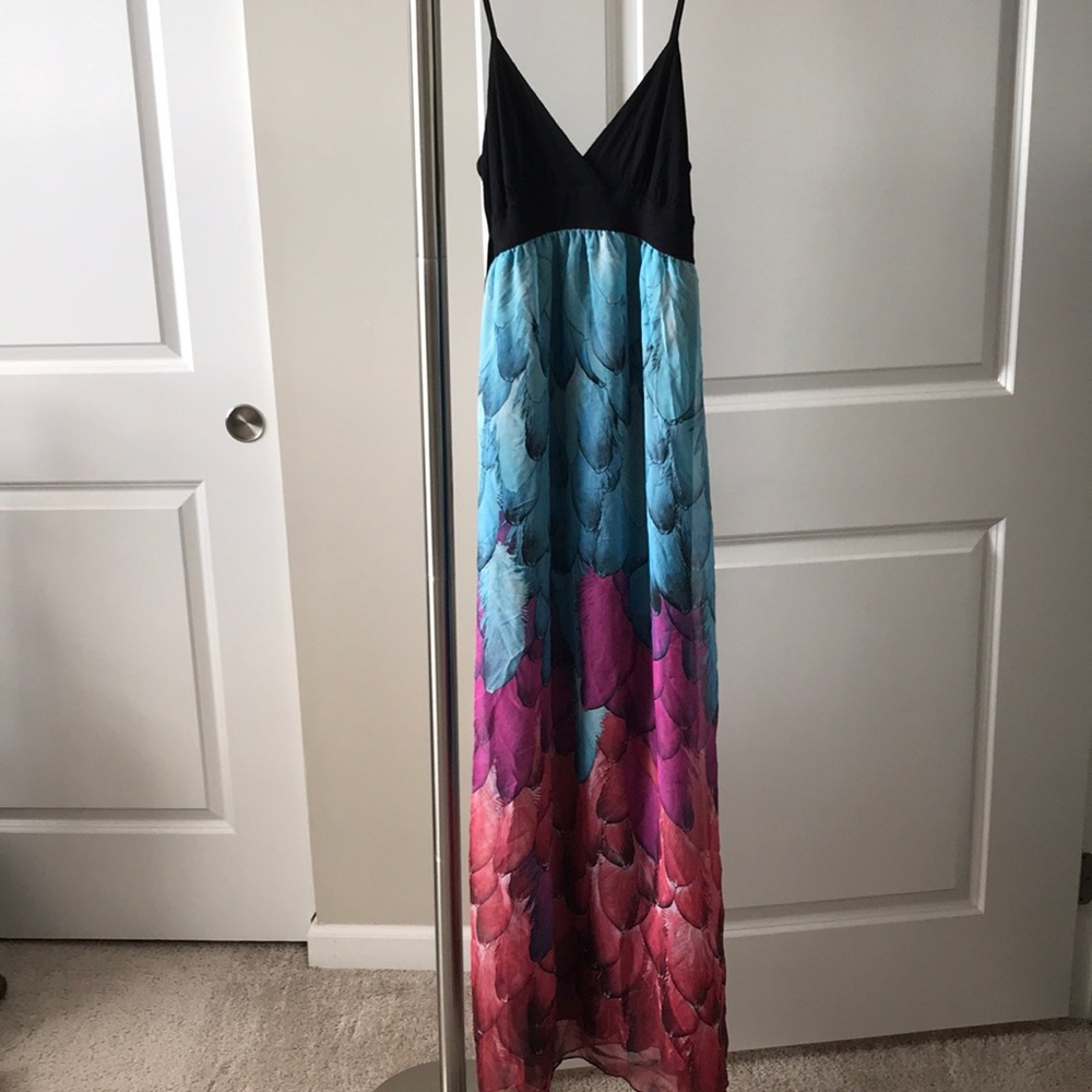 FOREVER 21 peacock feather maxi dress
